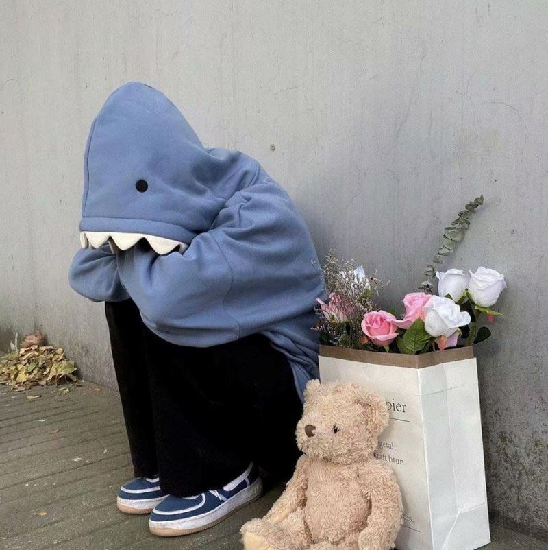 Casaco Kawaii Capuz Cabeça de Tubarão