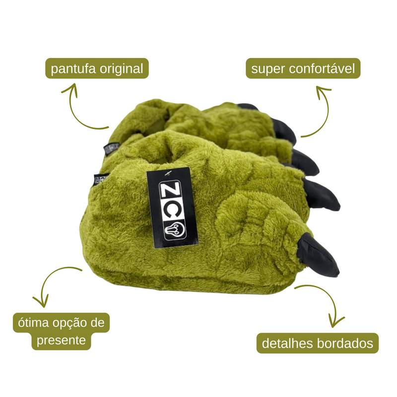 Pantufa Pata Dinossauro Verde