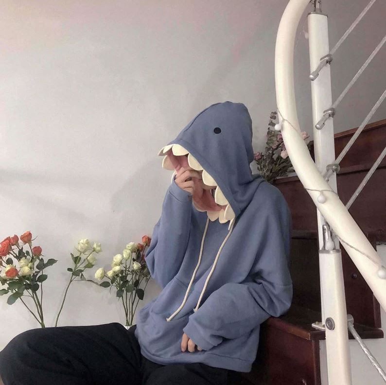 Casaco Kawaii Capuz Cabeça de Tubarão