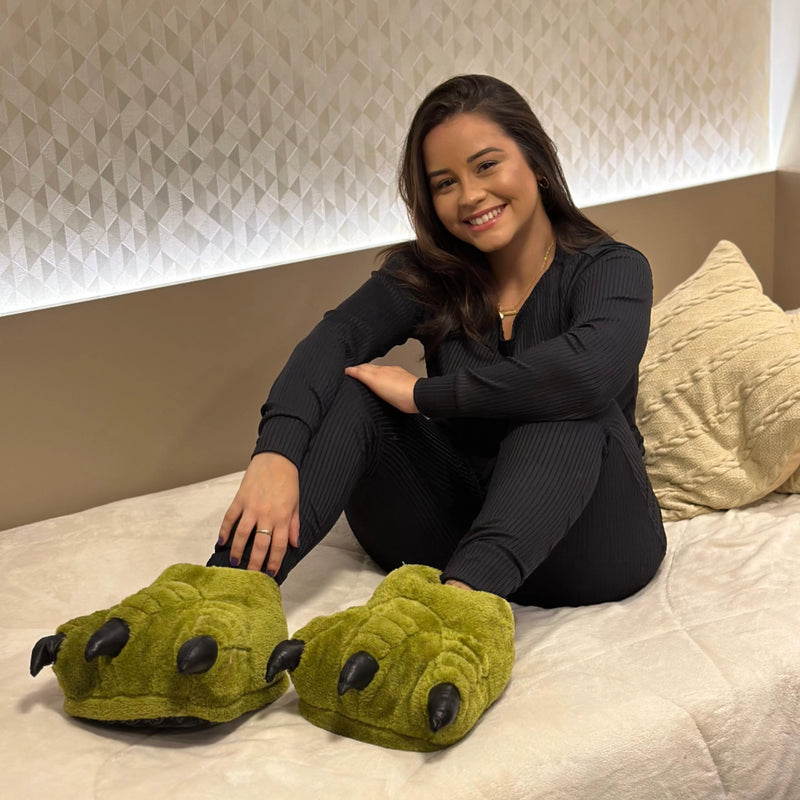 Pantufa Pata Dinossauro Verde