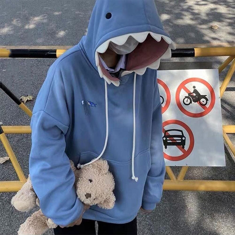 Casaco Kawaii Capuz Cabeça de Tubarão