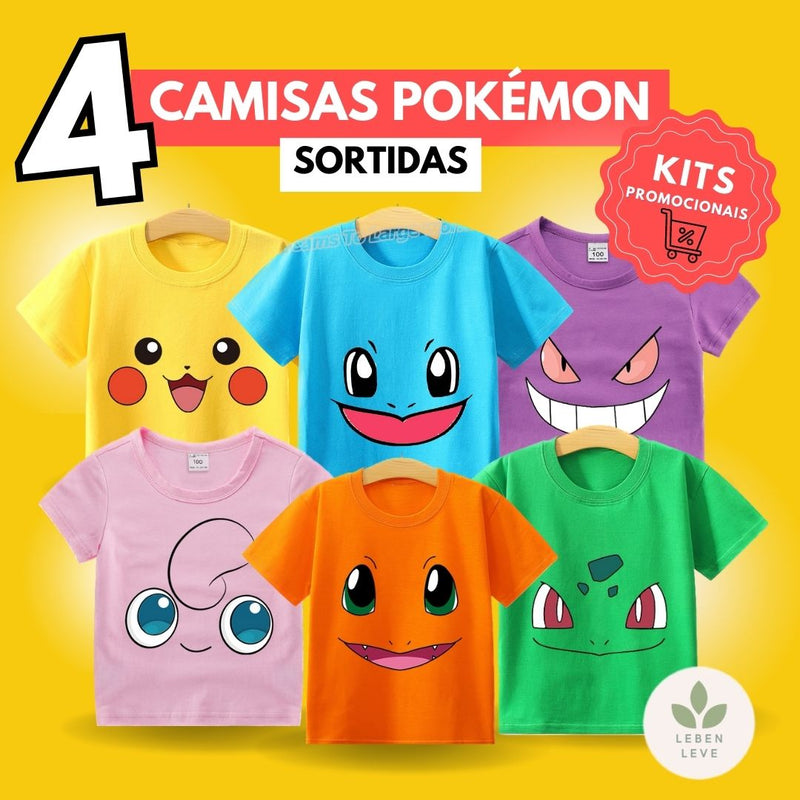 Kit 4 Camisas Infantis Pokémon Sortidas - Fun2U
